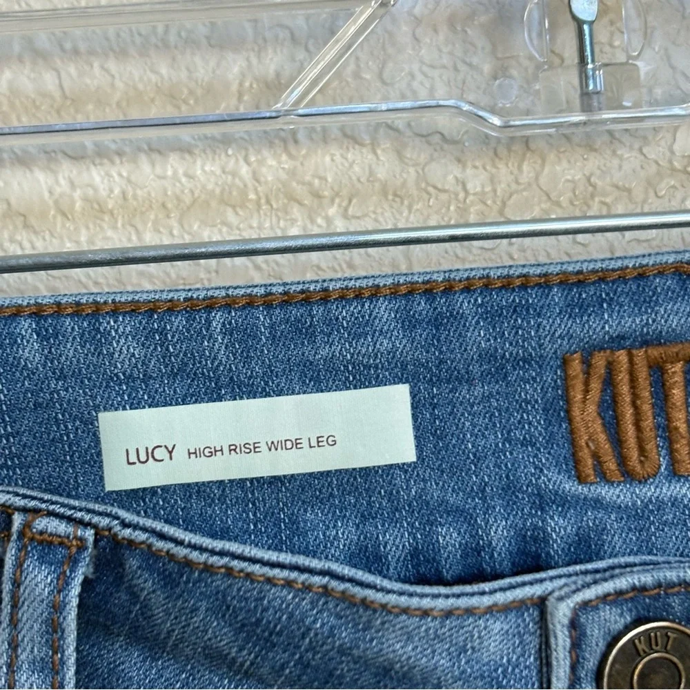KUT from the Kloth Lucy High Rise Wide Leg Jeans Women’s 8 Blue Double Button - Picture 5 of 11